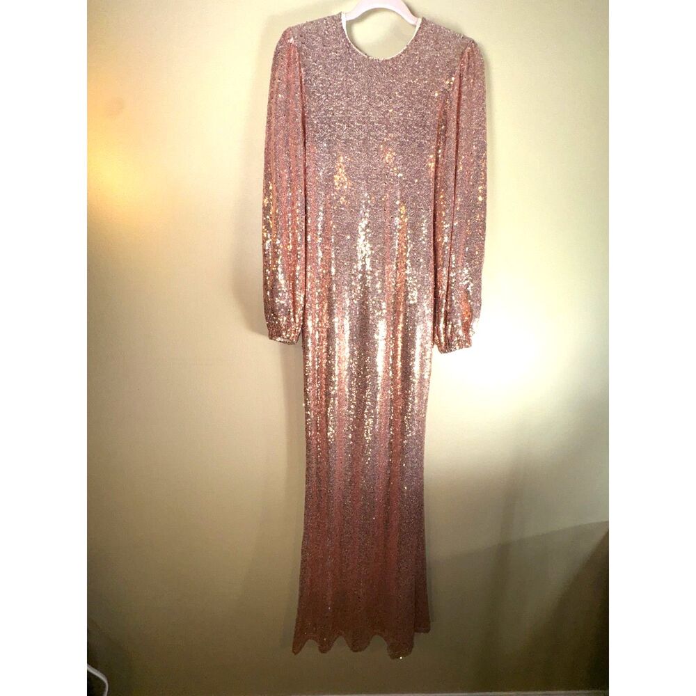 Love Olive Co Dress, Rose Gold Sequin Dress, Long Sleeve, Maxi, Lined